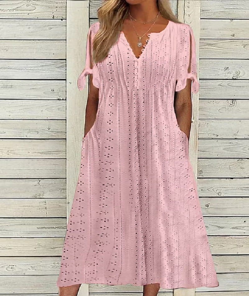 🏖️【S-3XL】2025 Noua rochie midi din dantela plisata simpla