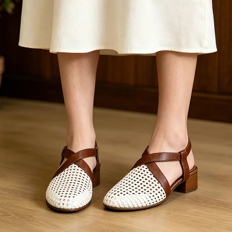 【35-40】Sandale Retro din Piele Moale cu Perforații – Confort la super-lativ, zero presiune și picioare odihnite toată vara!