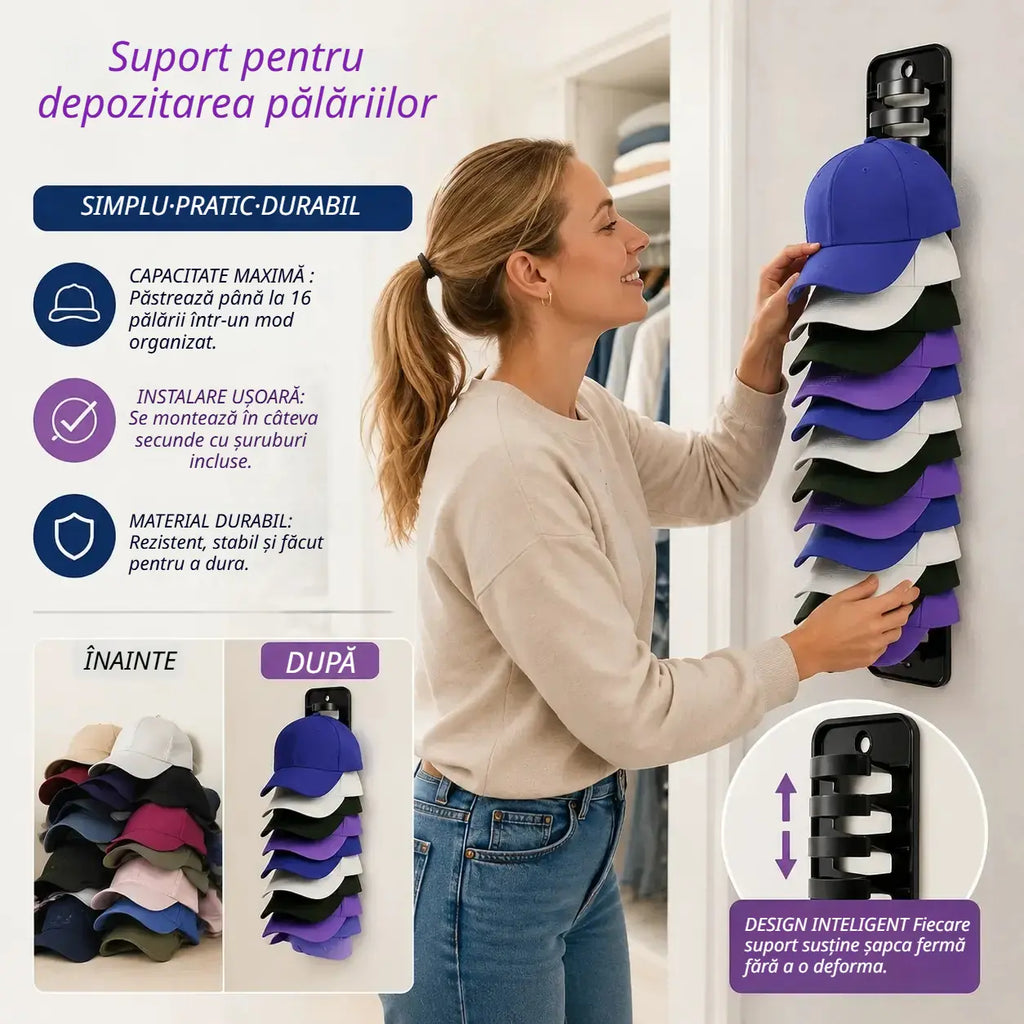 🧢【Set de 2 bucăți】Suport pentru depozitarea pălăriilor — economisește până la 80% din spațiu