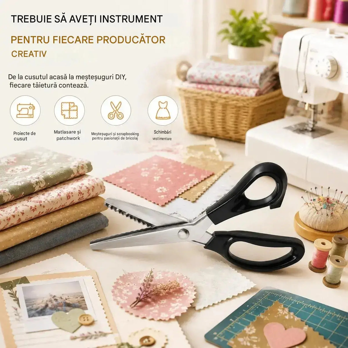 🔥Cumpără 1, primești 1 gratuit✂️ Foarfece profesionale cu dinți zimțați‑foarfece ascuțite cu zimți pentru țesături