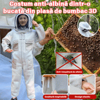 Costum anti-albină dintr-o bucată din plasă de bumbac 3D