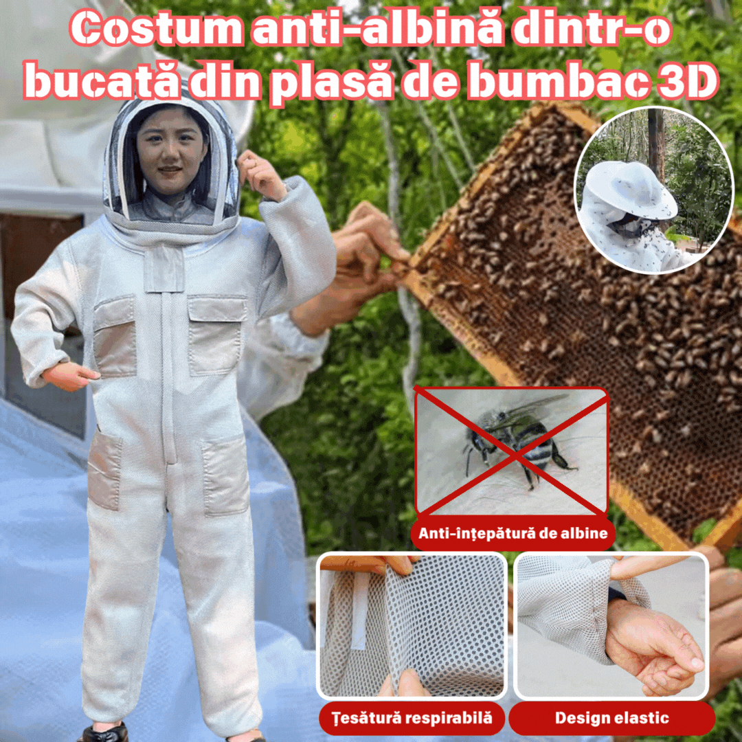Costum anti-albină dintr-o bucată din plasă de bumbac 3D