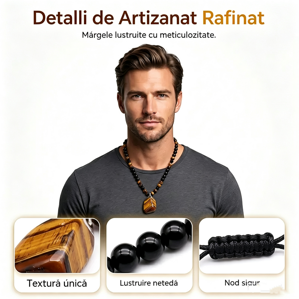 🐯🔥 Ofertă limitată: 52% reducere! Colier pentru bărbați cu mărgele din piatră naturală „ochi de tigru”: șnur țesut manual, mărgele lustruite și netede care îți pun în valoare stilul unic ✨