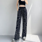 Pantaloni largi cu talpă înaltă din mătase rece pentru vară