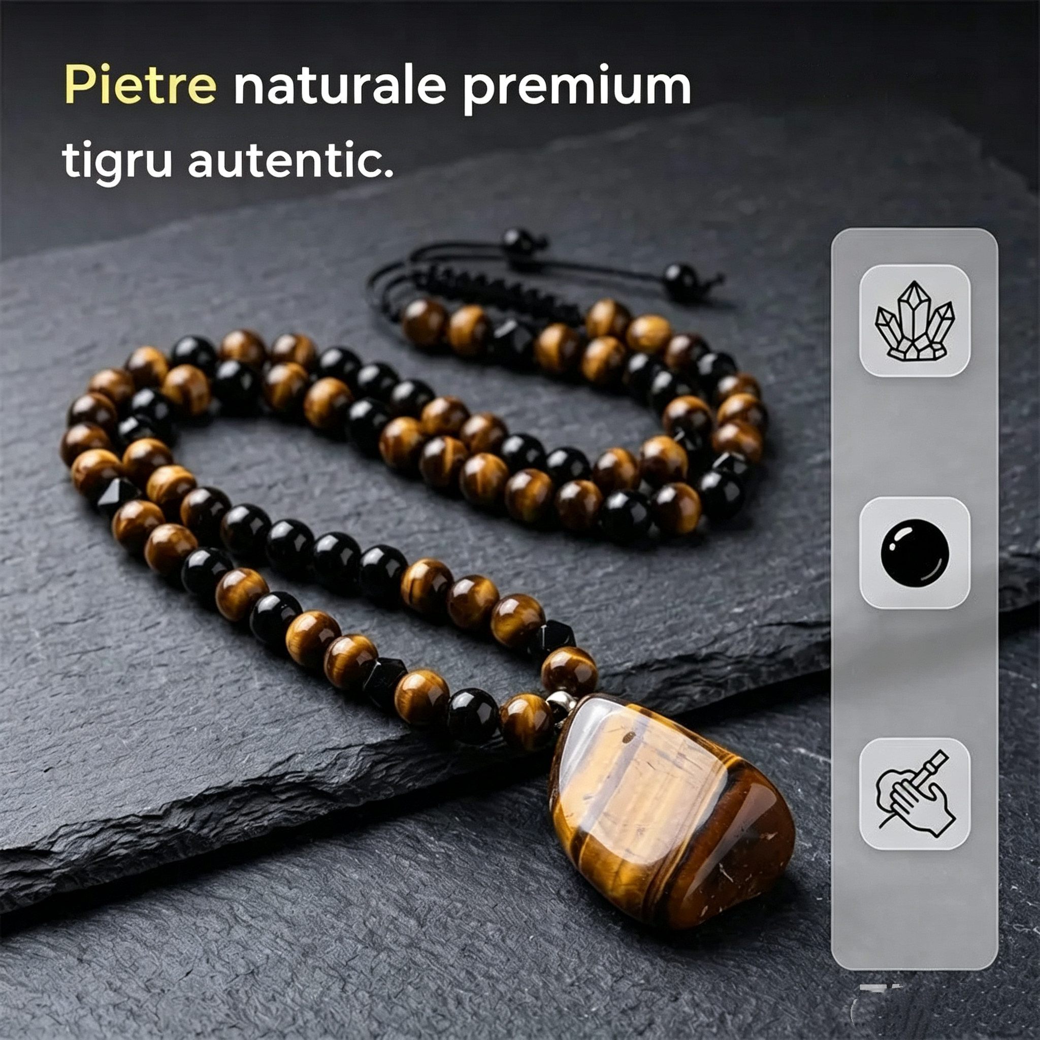 🐯🔥 Ofertă limitată: 52% reducere! Colier pentru bărbați cu mărgele din piatră naturală „ochi de tigru”: șnur țesut manual, mărgele lustruite și netede care îți pun în valoare stilul unic ✨