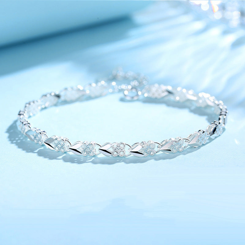 KU-🔥😀👉【🛒Cumpărați 1 obțineți 1 gratuit】💖🍀【Pachet cu 2 bucăți】Brățară de mână pentru femei, din argint sterling 925, cu trifoi cu patru foi, Love New Fashion