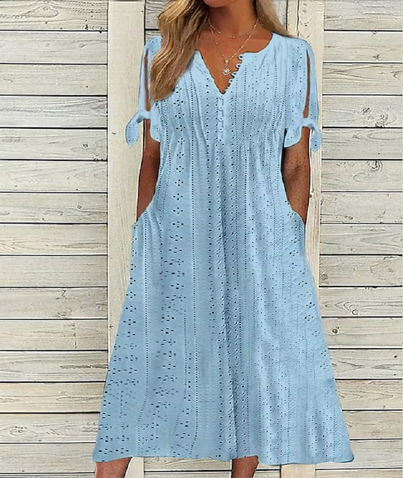 🏖️【S-3XL】2025 Noua rochie midi din dantela plisata simpla
