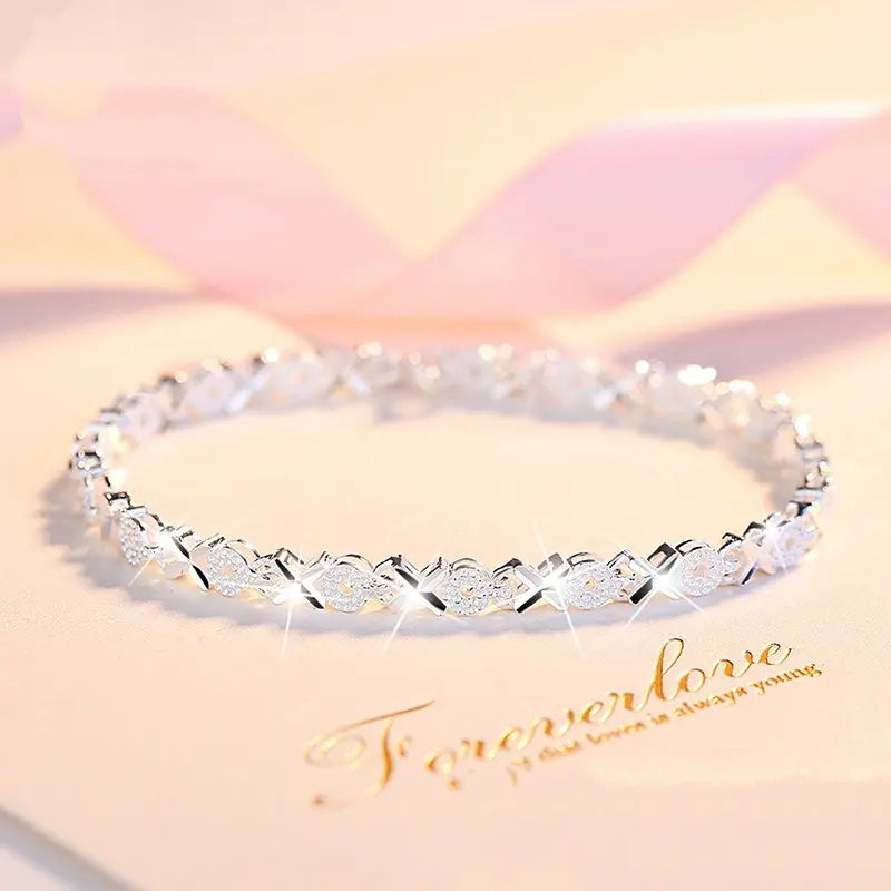 KU-🔥😀👉【🛒Cumpărați 1 obțineți 1 gratuit】💖🍀【Pachet cu 2 bucăți】Brățară de mână pentru femei, din argint sterling 925, cu trifoi cu patru foi, Love New Fashion
