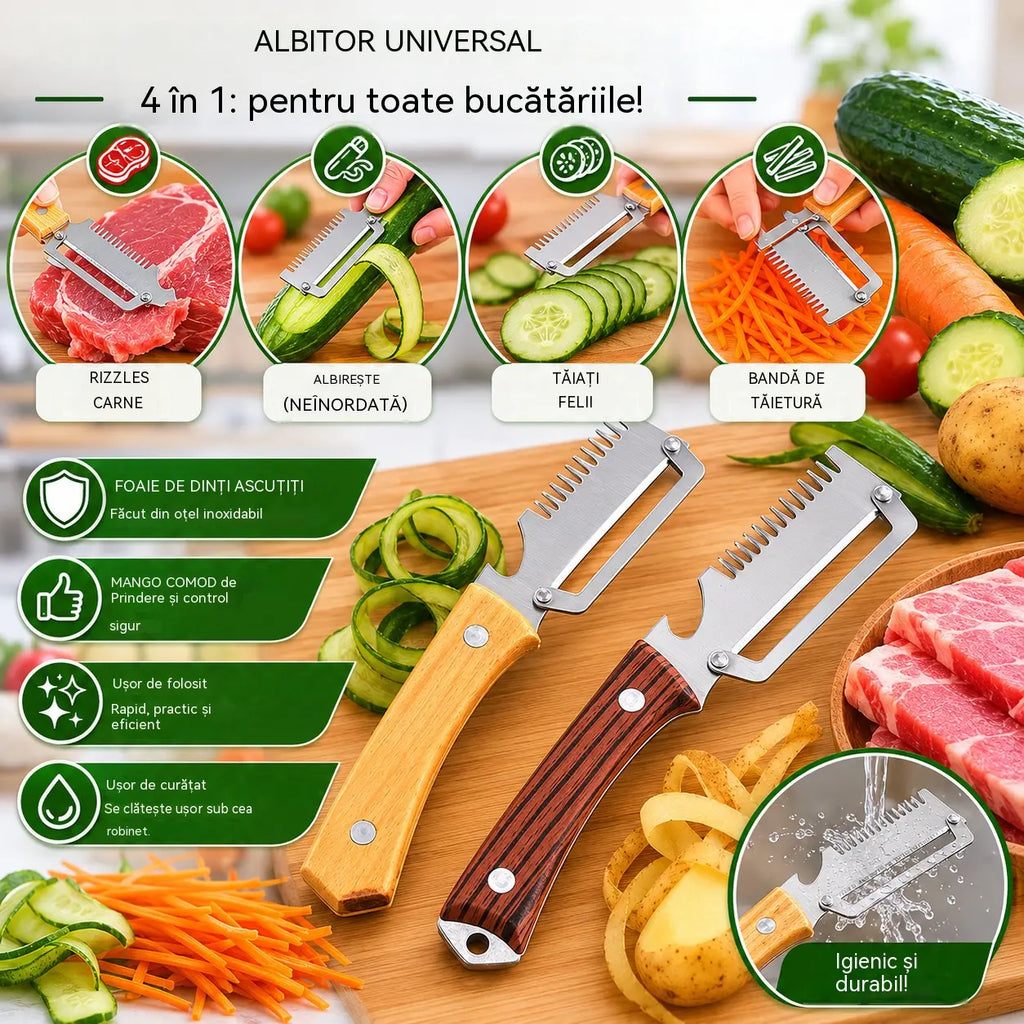 🔥Cumpără 1, primești 1 gratuit (2 bucăți)🧅🔪 Curățător de legume multifuncțional 3 în 1: Curățează, toacă legume, feliază carne și deschide sticle! 🔥