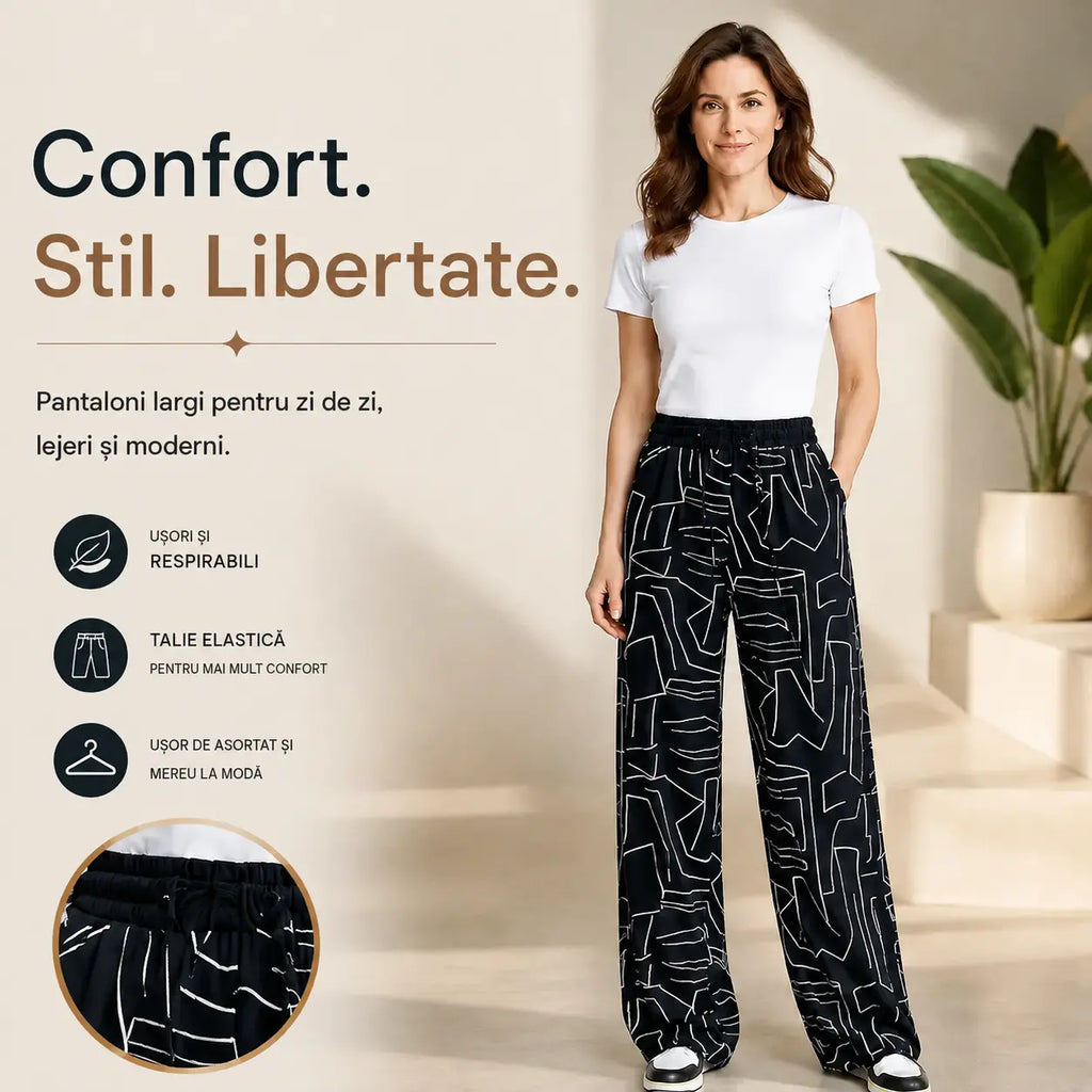 ✨【40-100 KG】Pantaloni de damă cu talie înaltă și efect răcoritor, pantaloni largi și respirabili pentru vară — croială lejeră