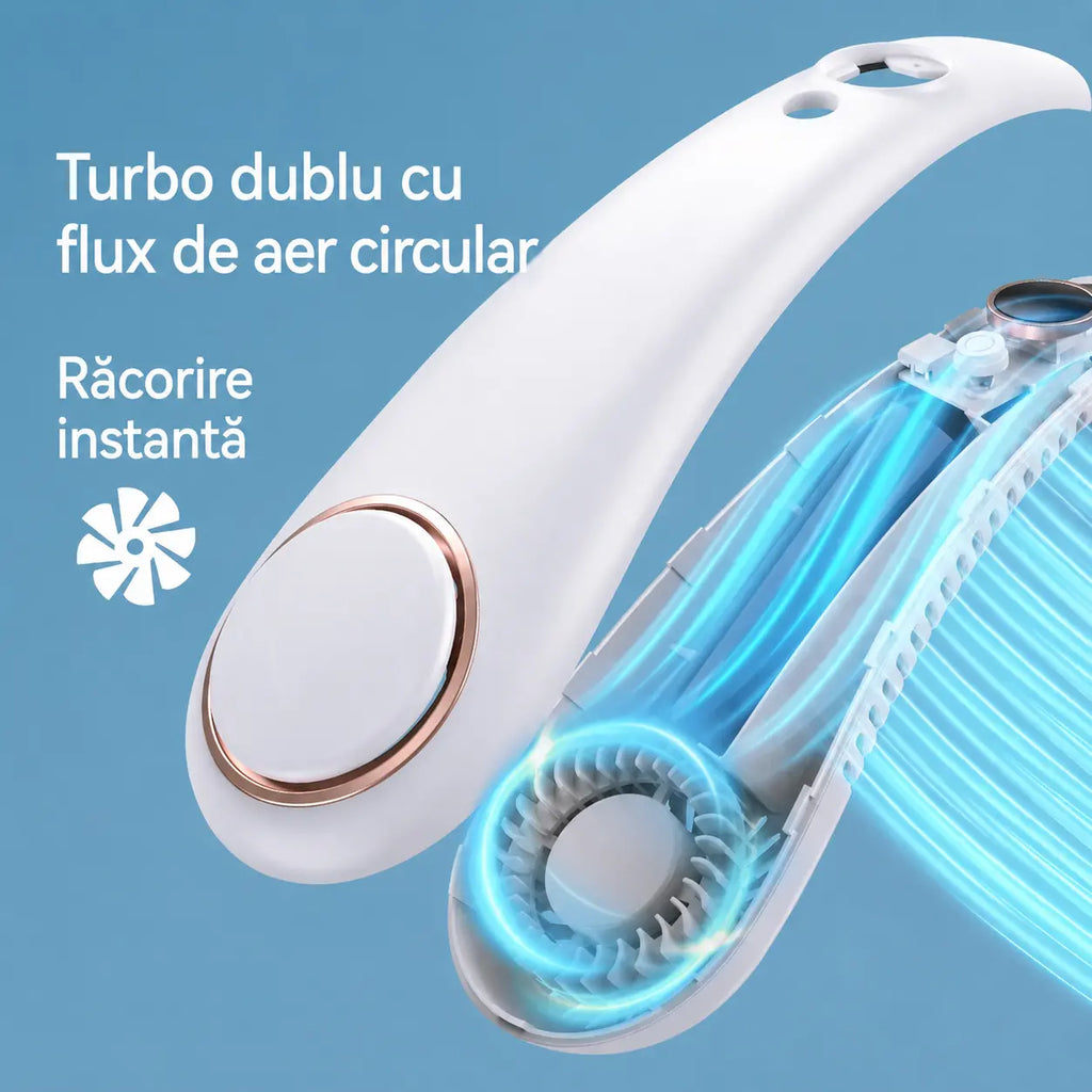 💨 Ventilator Portabil pentru Gât cu Aer Condiționat – Extrem de Silențios, Portabil și Rotativ la 360° – Ideal pentru Vară 🌞