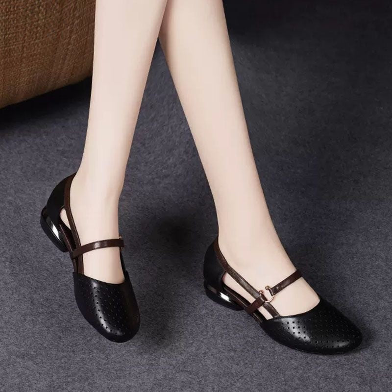 45% REDUCERE ✨🌼【Mărimi 35-41】Sandale noi din piele naturală cu vârful rotund și toc jos, 2026