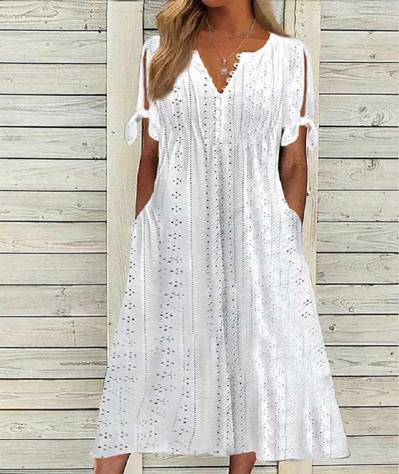 🏖️【S-3XL】2025 Noua rochie midi din dantela plisata simpla