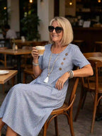 👗🏕️【S-2XL】Rochie midi cu dungi, ușoară și vaporoasă