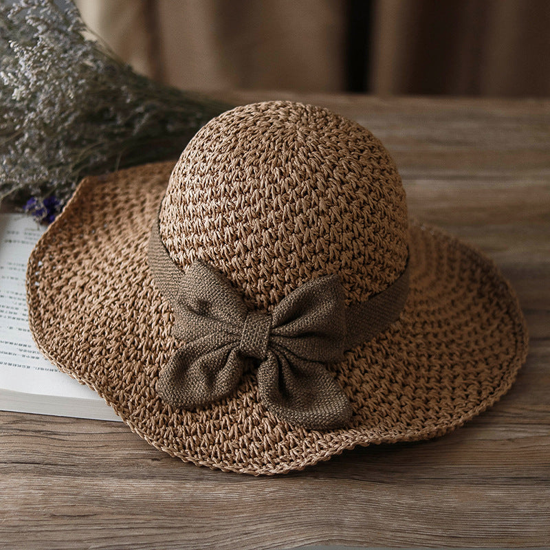 👒 Pălărie retro de paie cu fundă – Pliabilă și respirabilă pentru vară