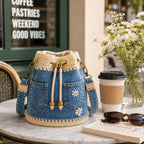 🎒Geantă Boho din Denim Împletit, Potrivită pentru Diverse Stiluri ✨