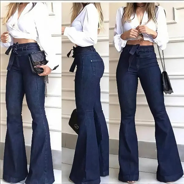 👖【S-2XL】Noii blugi cu talie înaltă, micro elastici, cu picioare largi