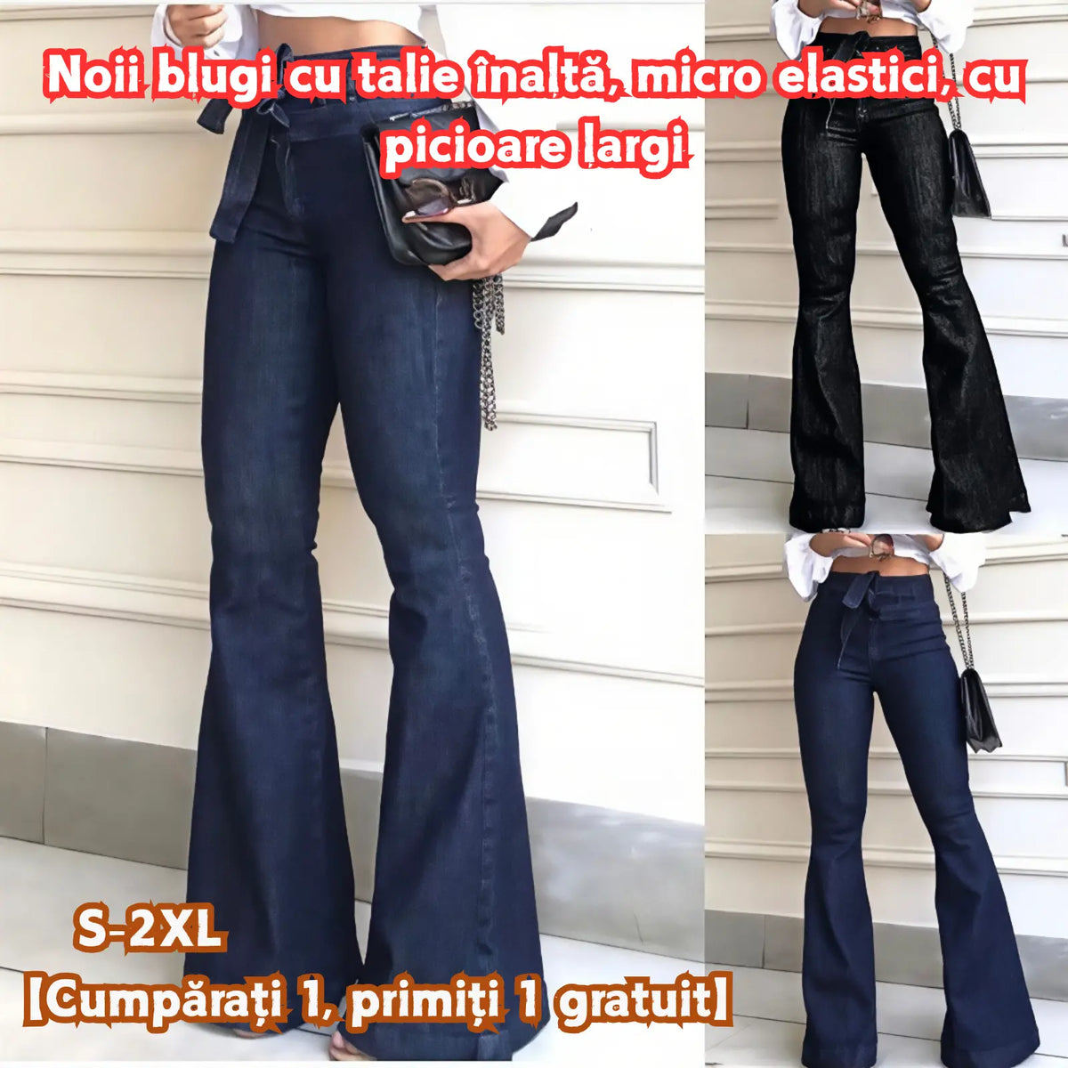 👖【S-2XL】Noii blugi cu talie înaltă, micro elastici, cu picioare largi