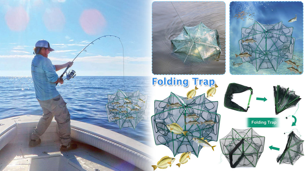 🐟Cușcă pliabilă pentru pești🐟Accesoriile de pescuit sunt fabricate din fibre de poliester și material de plasă, care este mai rezistent! !