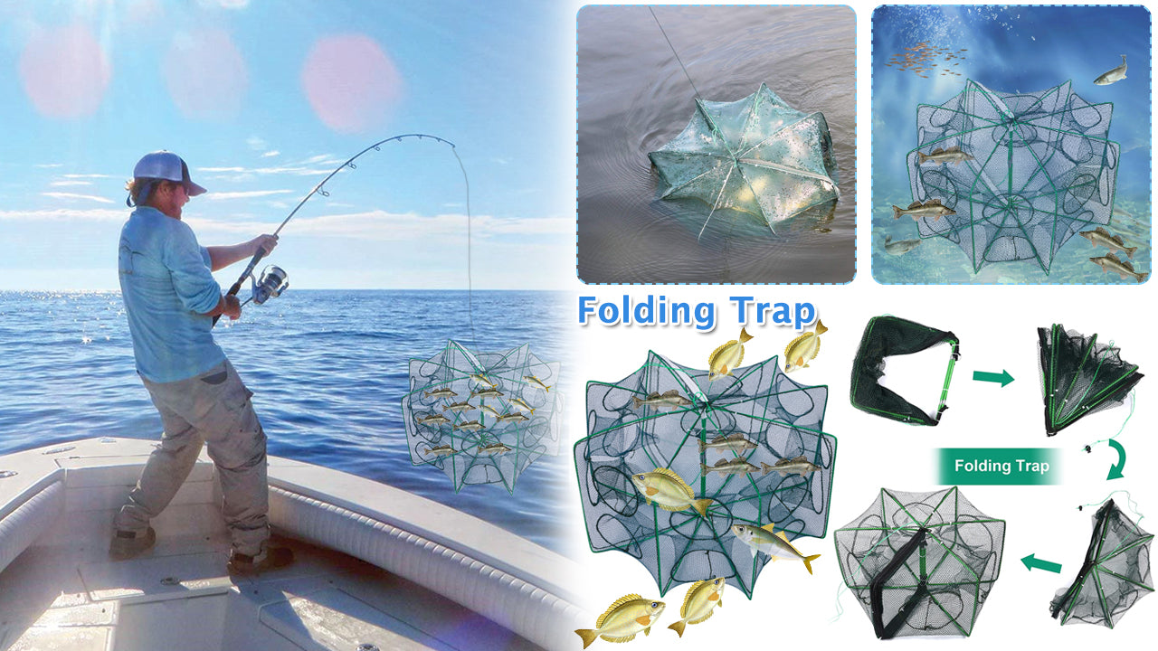 🐟Cușcă pliabilă pentru pești🐟Accesoriile de pescuit sunt fabricate din fibre de poliester și material de plasă, care este mai rezistent! !