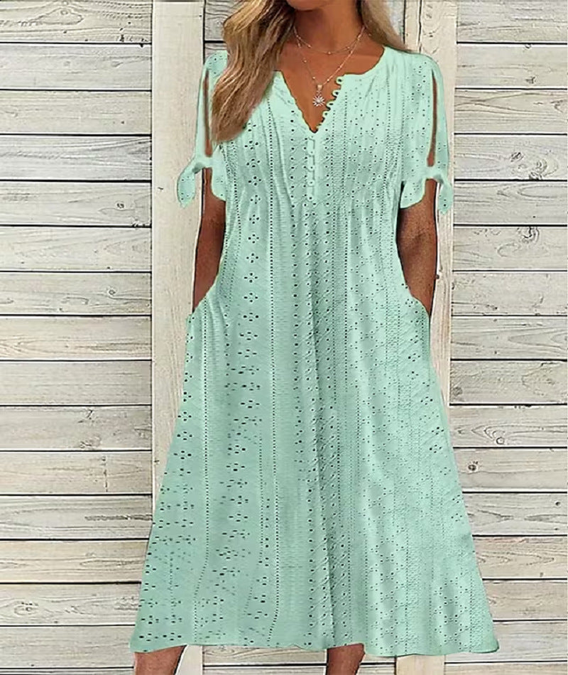 🏖️【S-3XL】2025 Noua rochie midi din dantela plisata simpla