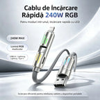 🔥 【2 bucăți la 119 de lei】 🔥 (2 metri lungime) Cablu 4 în 1 PD 240 W – USB-C, Lightning și încărcare rapidă USB-A, aluminiu și silicon, sincronizare date ⚡📱
