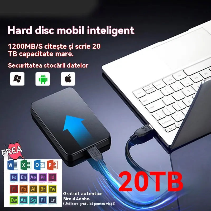 👍Hard disk mobil ultra rapid de 20TB + Software backup inclus + Husă de protecție cadou