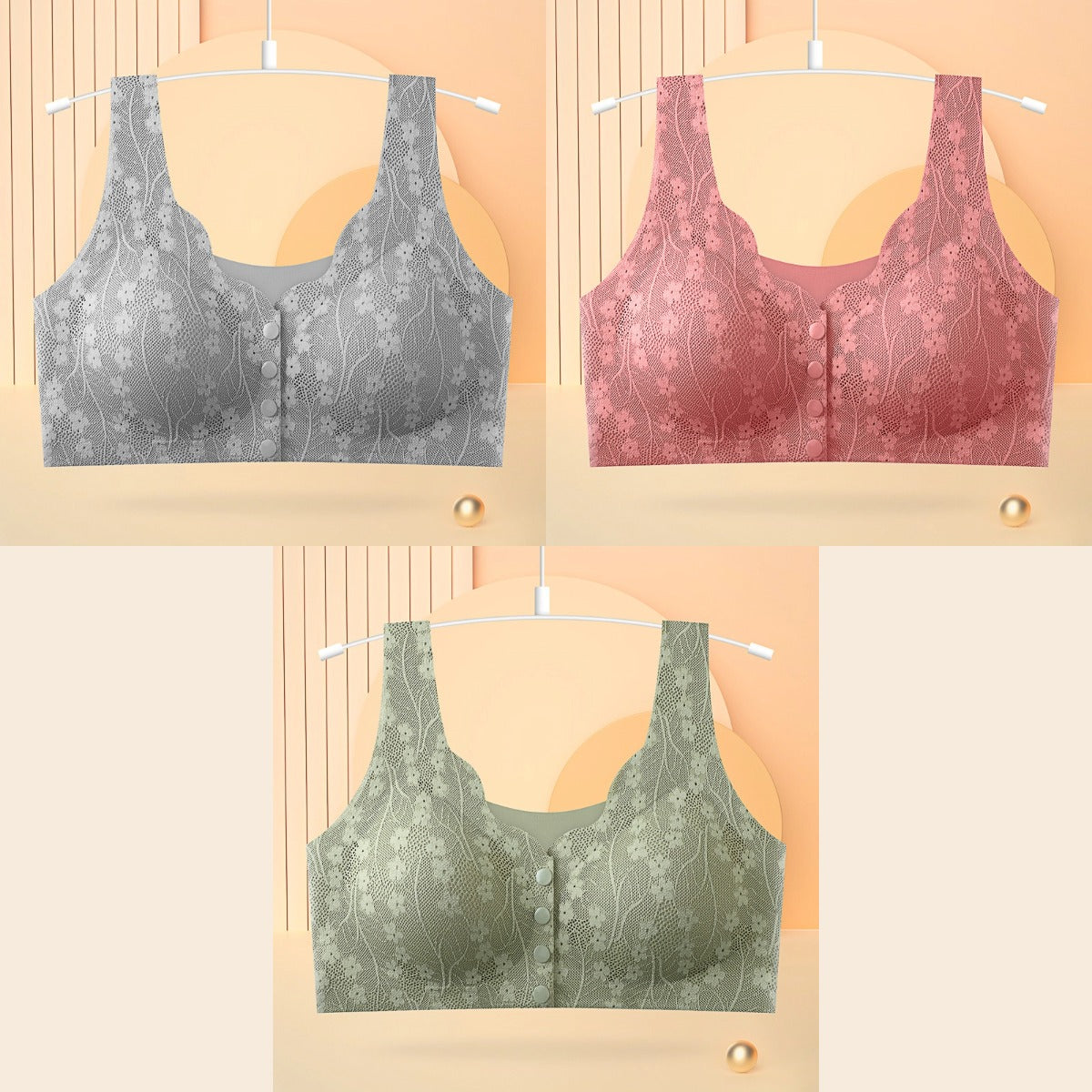 😍【Promoție de primăvară: 3 bucăți】Sutien fără sârmă pentru femei cu cataramă în față, confortabil și moale