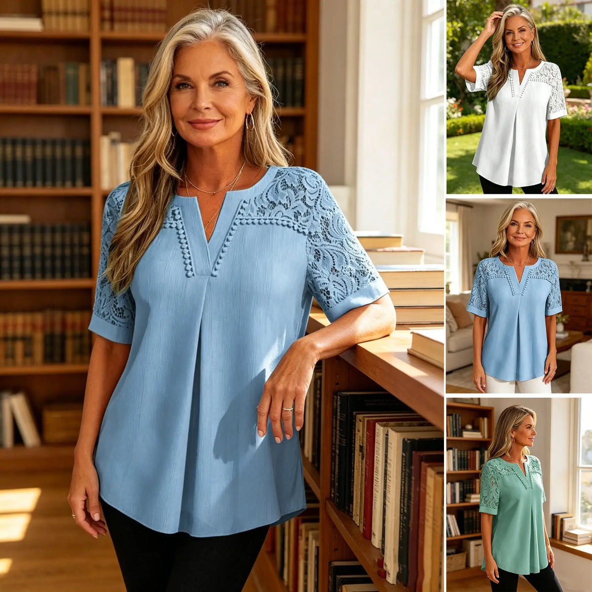 KU-🔥 【S-6XL】👚Tricou Elegant din Bumbac cu Detalii din Dantelă