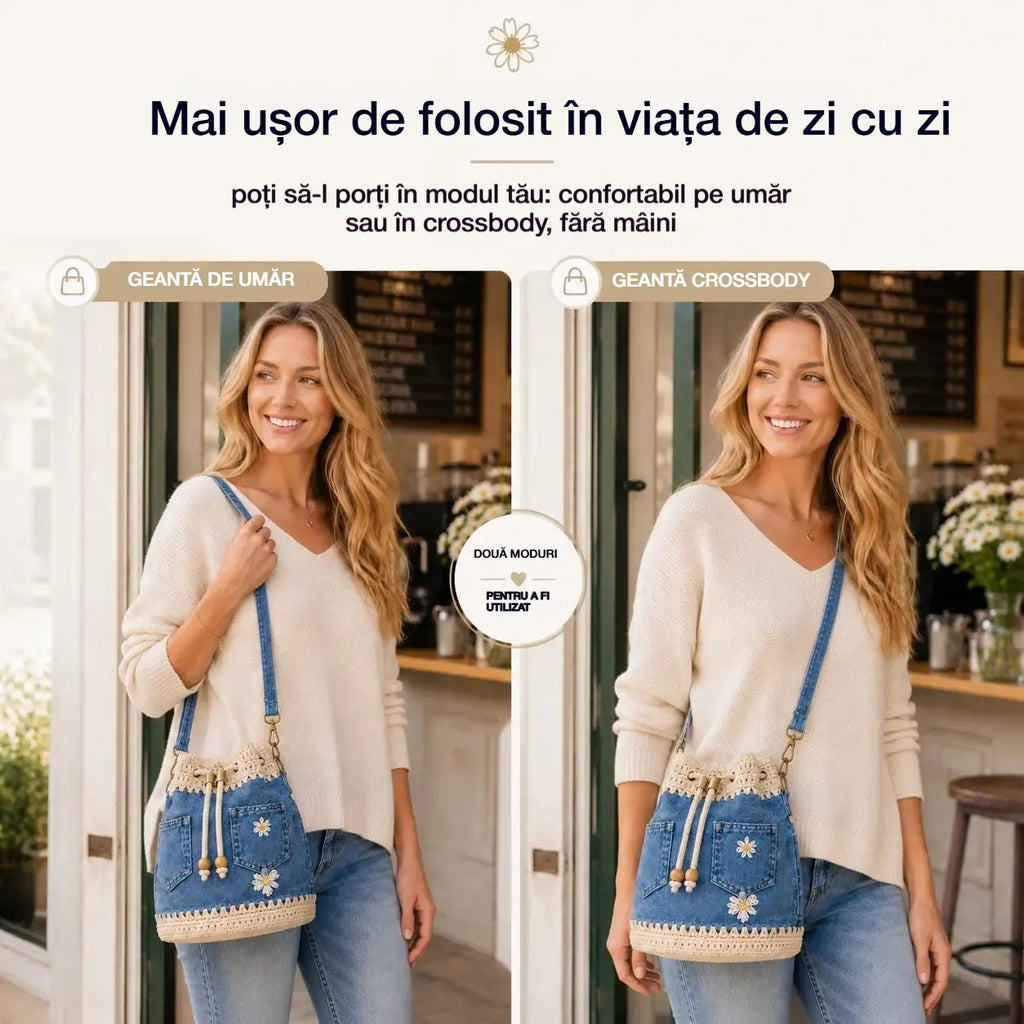 🎒Geantă Boho din Denim Împletit, Potrivită pentru Diverse Stiluri ✨