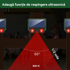 Repelent solar cu ultrasunete pentru animale pentru exterior Repelent pentru păsări cu lumină infraroșu intermitent cu LED roșu și albastru