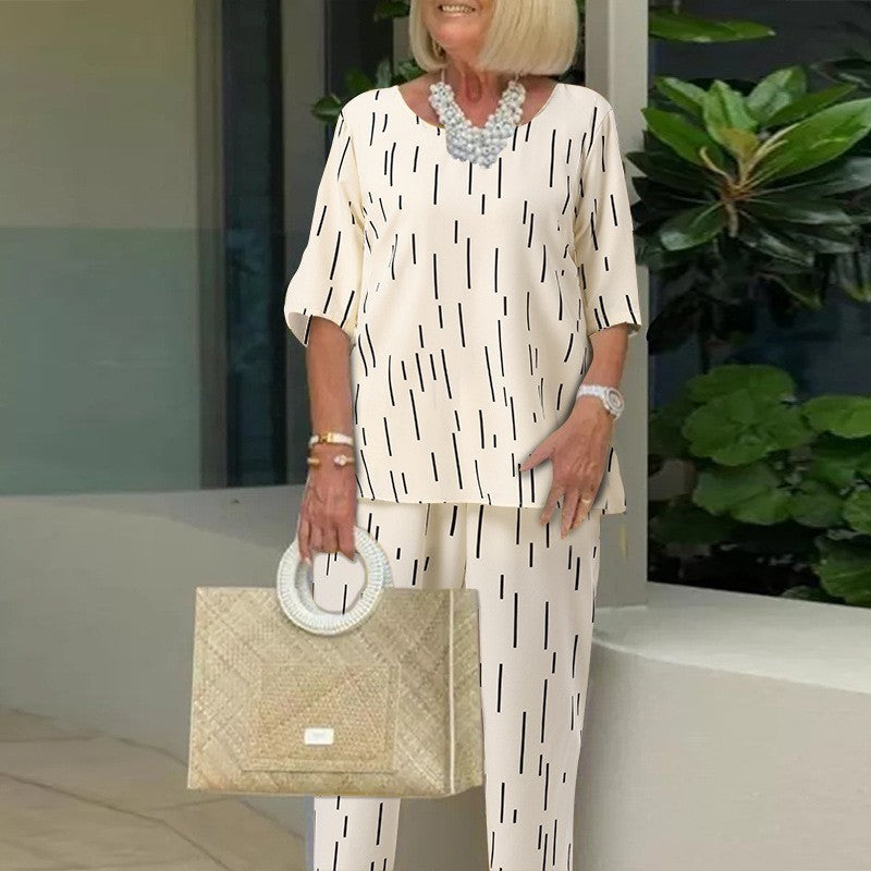 【Top + pantaloni】【40-110kg】2026, primăvară și vară, noua modă, cu gât rotund, mânecă cinci sferturi, set liber din două piese
