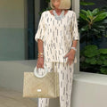 【Top + pantaloni】【40-110kg】2026, primăvară și vară, noua modă, cu gât rotund, mânecă cinci sferturi, set liber din două piese