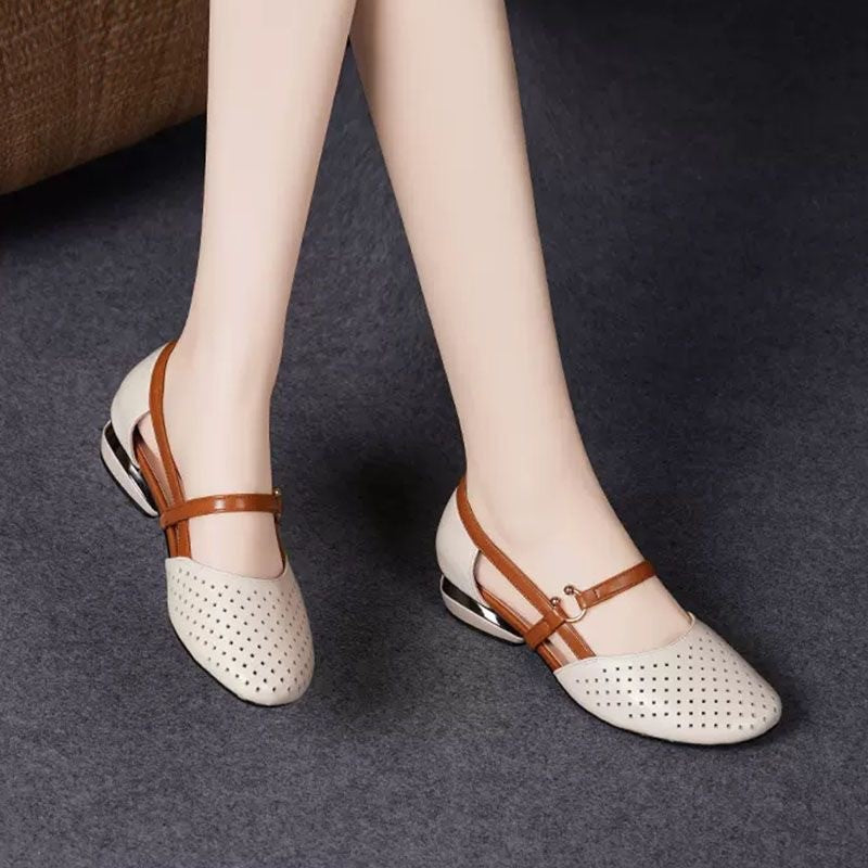 45% REDUCERE ✨🌼【Mărimi 35-41】Sandale noi din piele naturală cu vârful rotund și toc jos, 2026