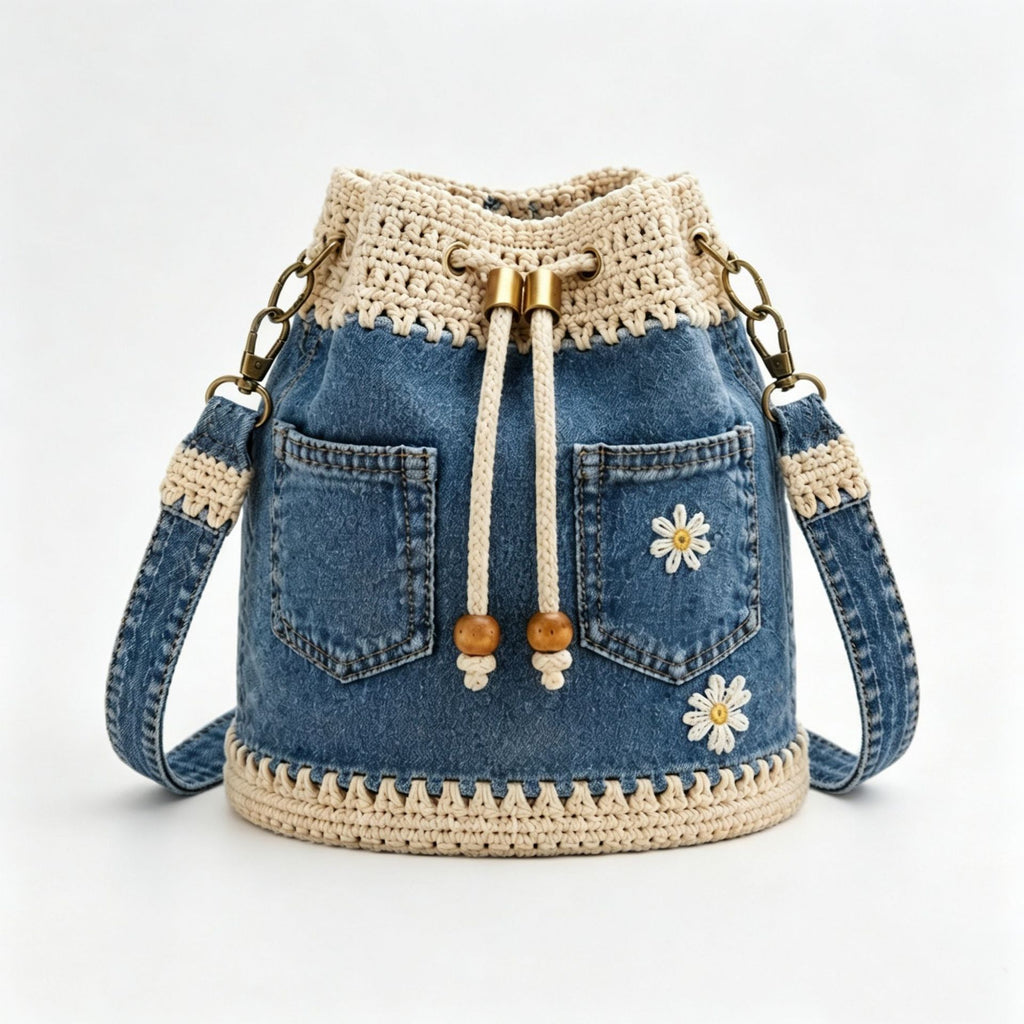 🎒Geantă Boho din Denim Împletit, Potrivită pentru Diverse Stiluri ✨