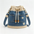 🎒Geantă Boho din Denim Împletit, Potrivită pentru Diverse Stiluri ✨