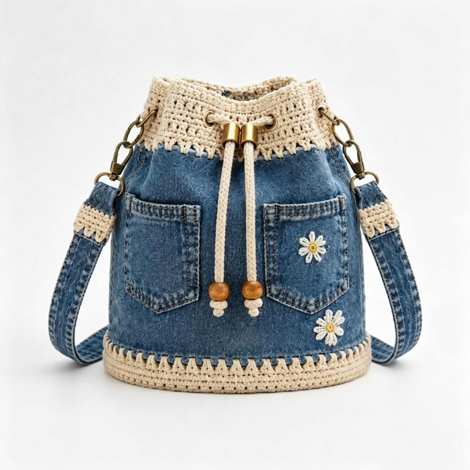 🎒Geantă Boho din Denim Împletit, Potrivită pentru Diverse Stiluri ✨