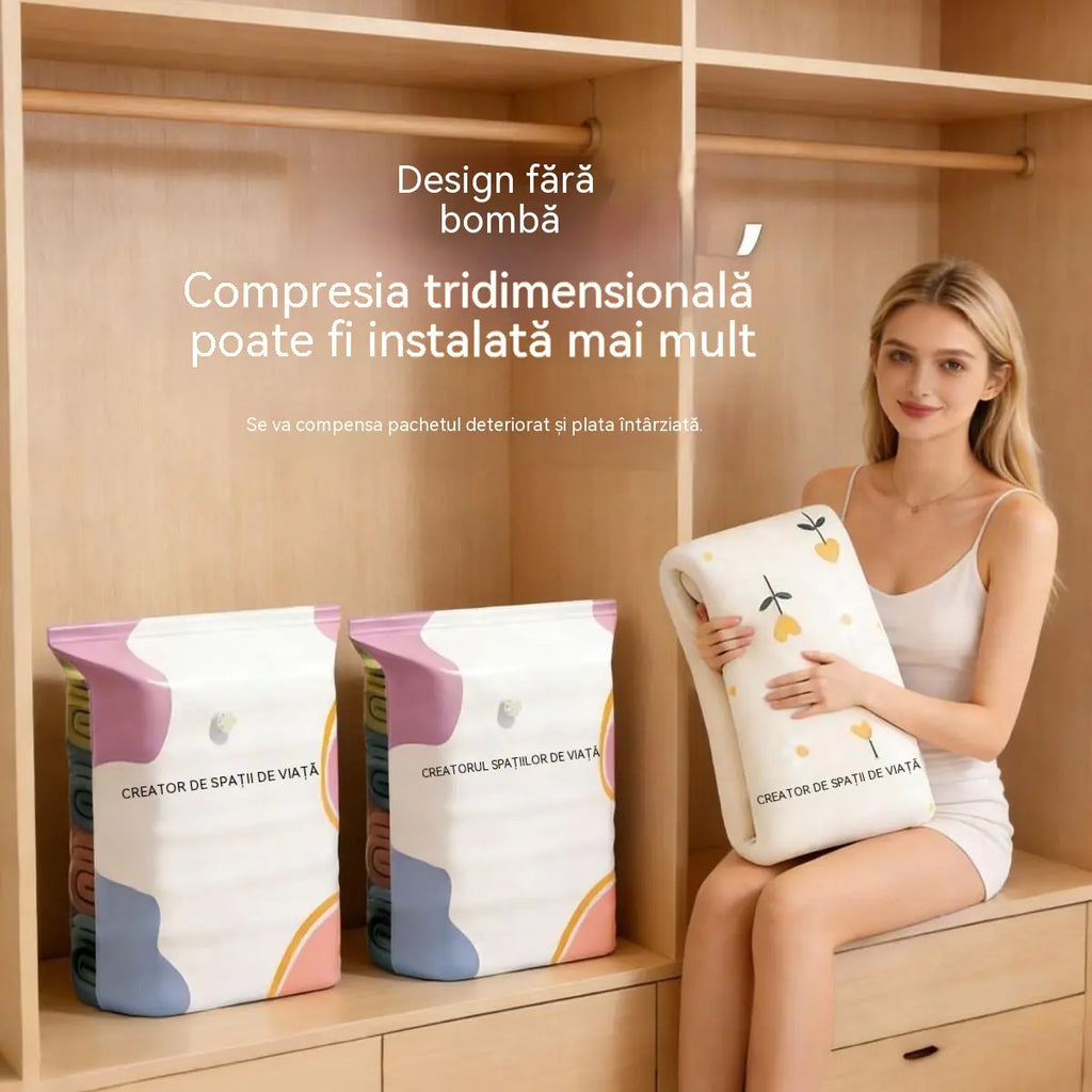 🧳【Set de 3 bucăți】💨 Pungi de depozitare sub vid, compresibile, de dimensiuni mari: nu necesită pompă, sunt etanșe și reprezintă alegerea ideală pentru a economisi spațiu în valiză și acasă ✈️