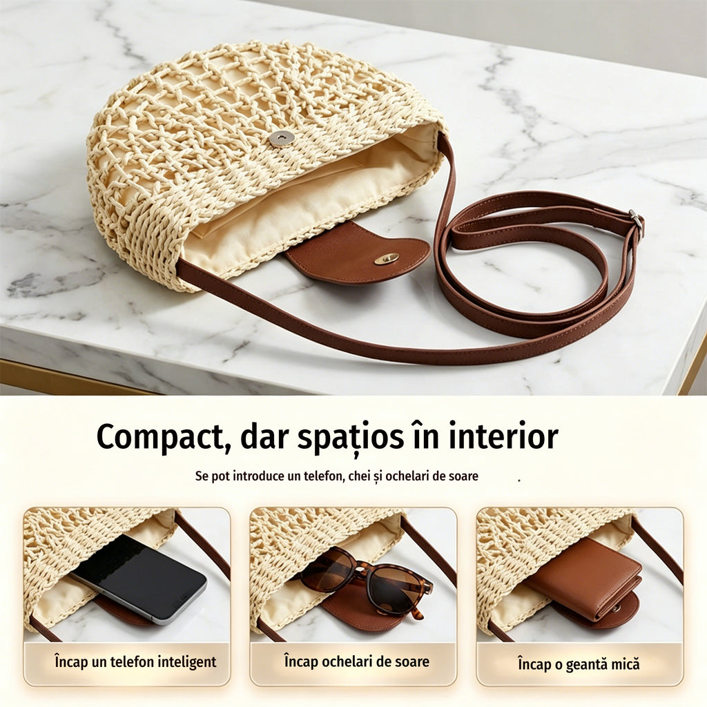 👜✨ geantă boho împletită manual, purtată pe umăr sau crossbody — cu bretea reglabilă și design ușor ✨