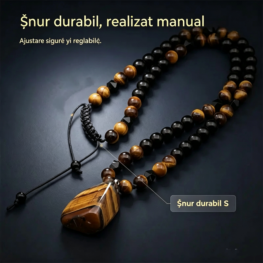 🐯🔥 Ofertă limitată: 52% reducere! Colier pentru bărbați cu mărgele din piatră naturală „ochi de tigru”: șnur țesut manual, mărgele lustruite și netede care îți pun în valoare stilul unic ✨