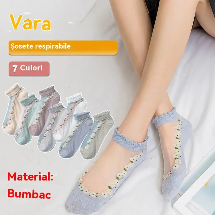 🔥Reducere de ultima zi -【1 set de 7 perechi】 șosete de vară cu flori de vară respirabile Material: bumbac