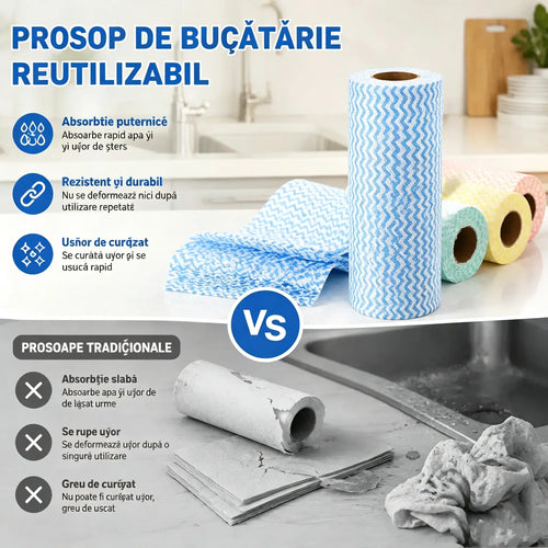 Rolă de cârpe de curățat reutilizabile și multifuncționale. [Patru role sunt suficiente pentru mai mult de un an.]