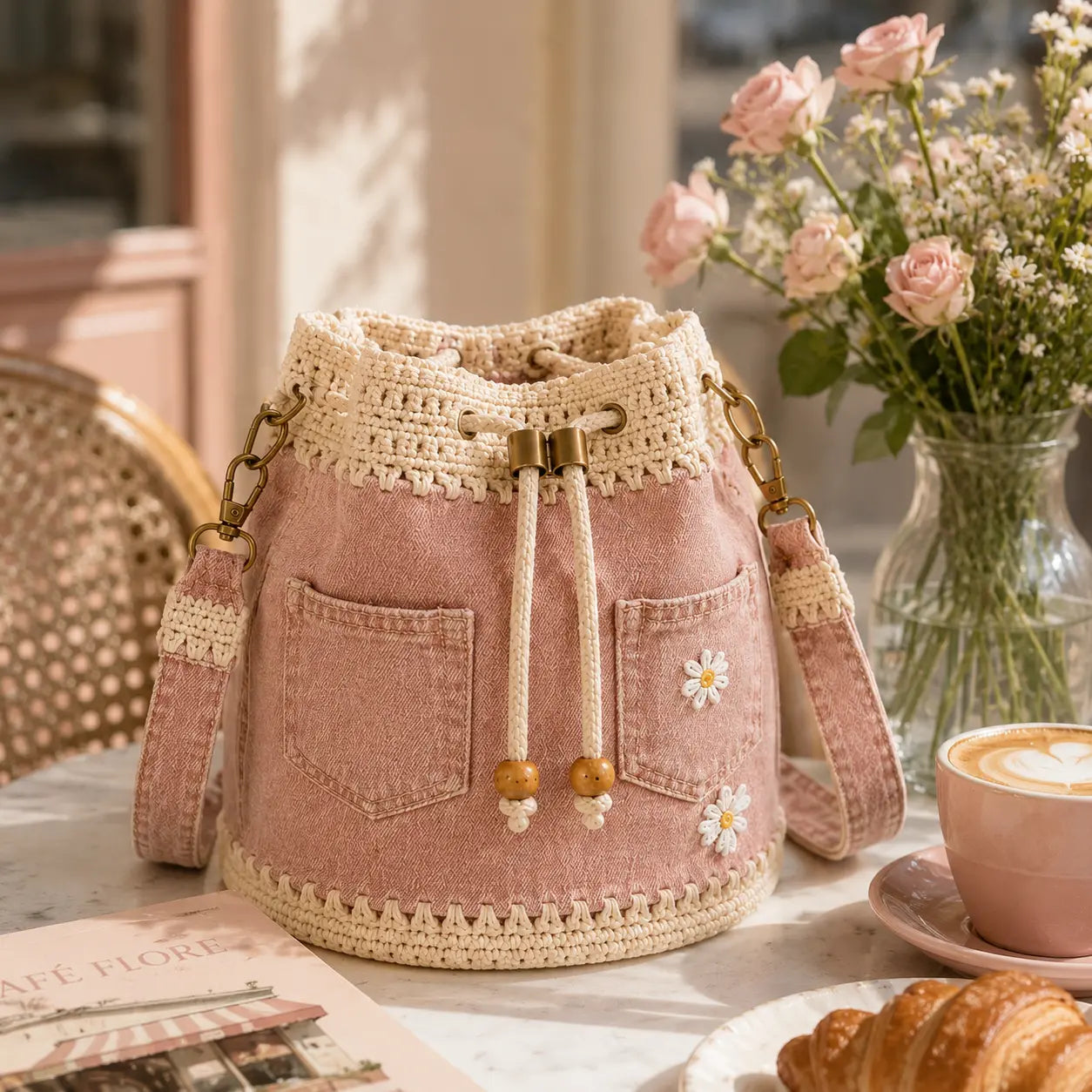 🎒Geantă Boho din Denim Împletit, Potrivită pentru Diverse Stiluri ✨