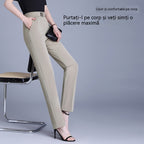 【XL-6XL】👖Pantaloni de vară din mătase glacială, cu talie înaltă și croială dreaptă