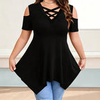 👚【S-5XL】Tricou modern cu decolteu în V încrucișat și umeri goi