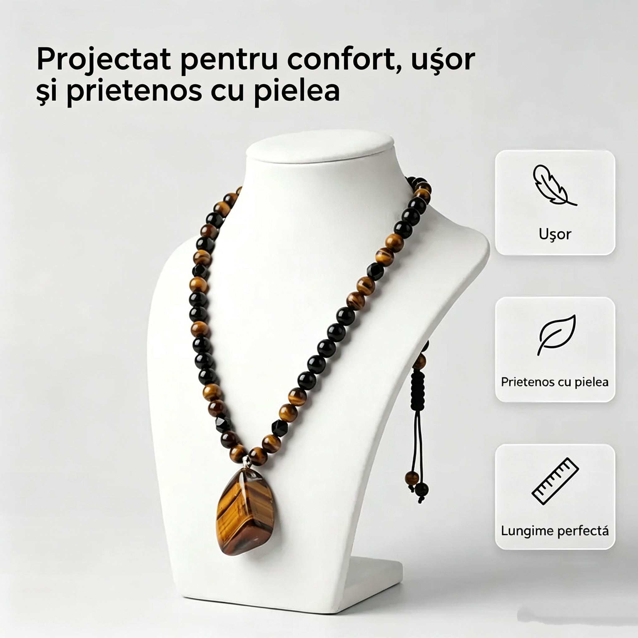 🐯🔥 Ofertă limitată: 52% reducere! Colier pentru bărbați cu mărgele din piatră naturală „ochi de tigru”: șnur țesut manual, mărgele lustruite și netede care îți pun în valoare stilul unic ✨