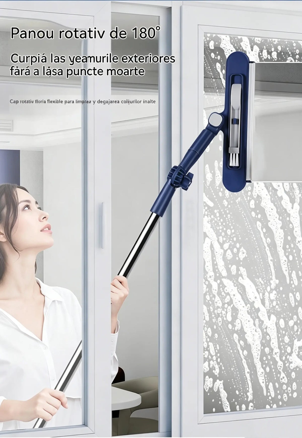🧼✨ Curățător de geamuri 2 în 1 cu două fețe și mâner extensibil, ideal pentru curățarea geamurilor la clădiri înalte