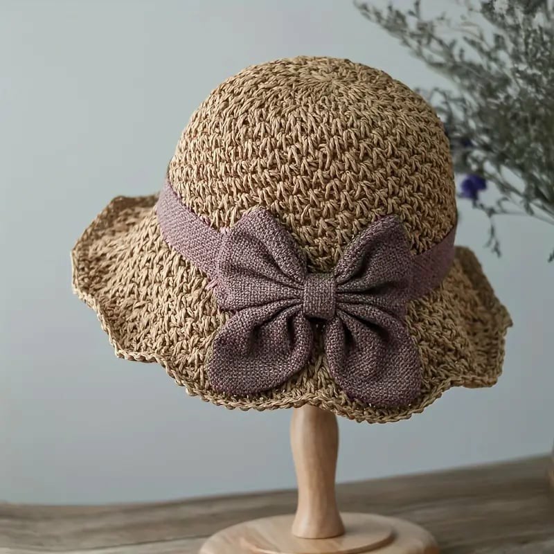 👒 Pălărie retro de paie cu fundă – Pliabilă și respirabilă pentru vară