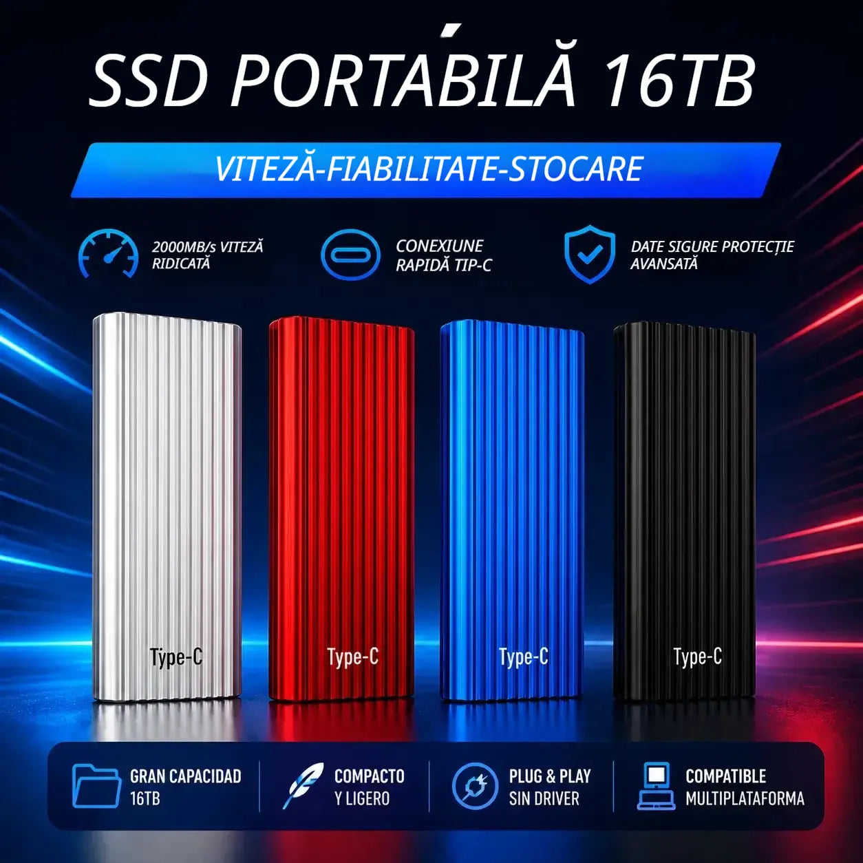 🏆Ofertă limitată ⚡🔥 SSD portabil mini de mare capacitate de 16TB, cu interfață USB Type-C