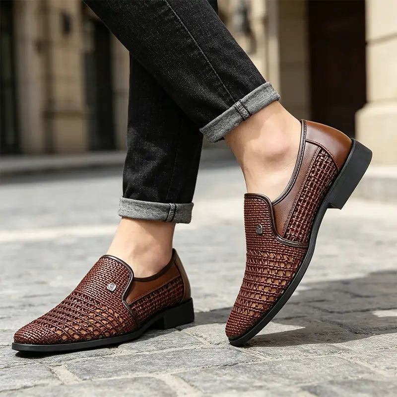 👞 pantofi bărbătești din piele naturală, perforați și respirabili
